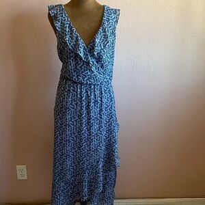 BANANA REPUBLIC Blue Patterned V-Neck Maxi Dress